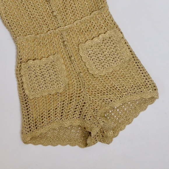 ALICE MCCALL Hot Like Fire Playsuit in Metallic Gold Romper Crochet Knit ~ 0 - Picture 6 of 15